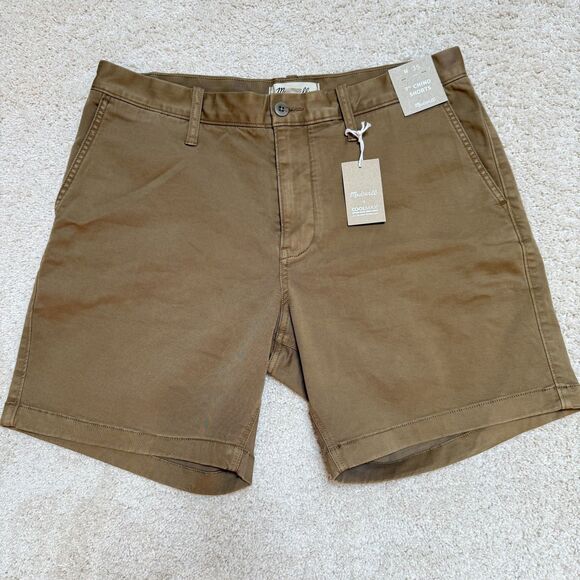 NWT Madewell Chino Shorts Men 35 Khaki Beige Coolmax Stretch Flex 7" Inseam 35x7 - Picture 11 of 11